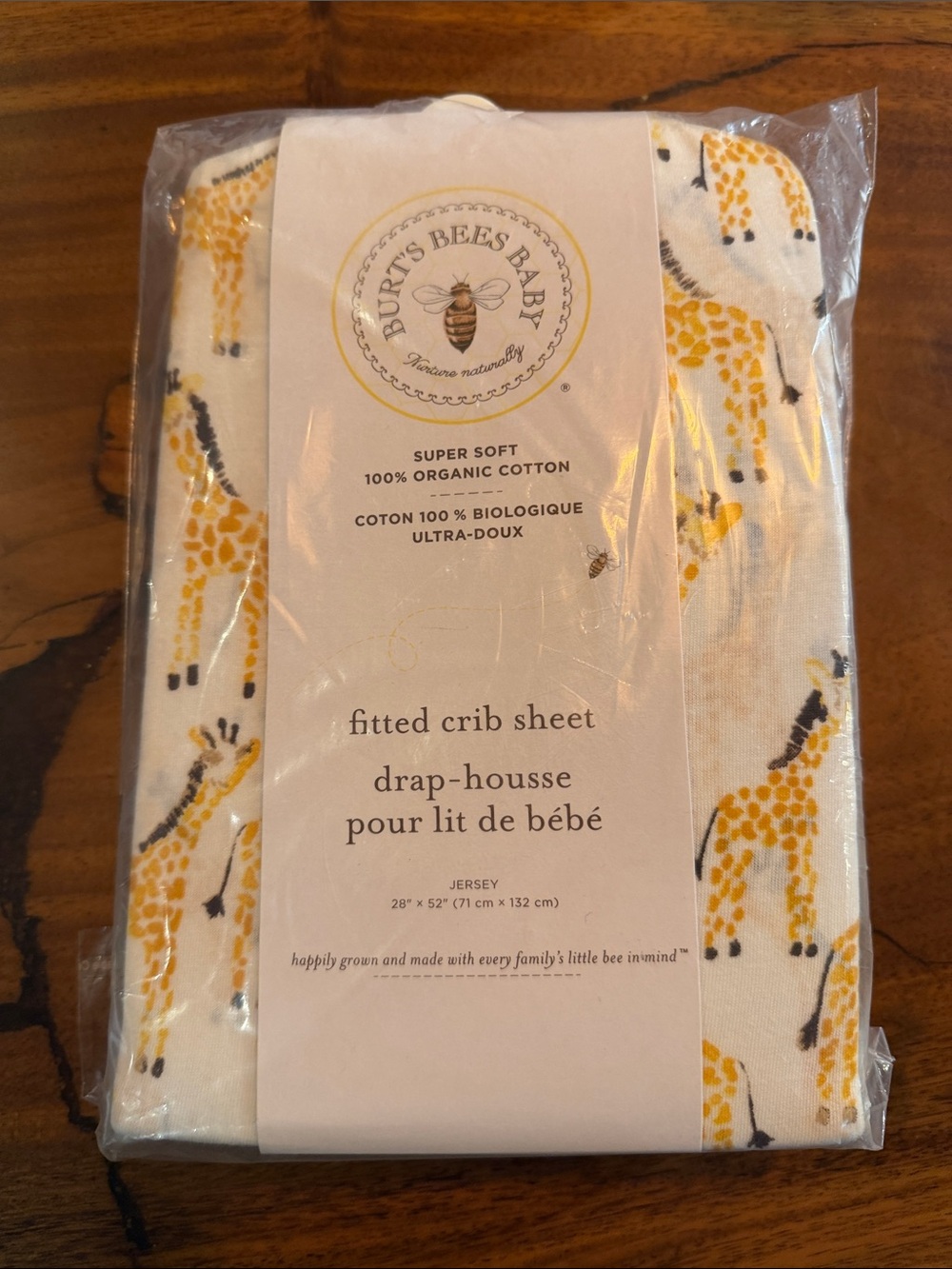 Burt's Bees Baby White Crib Sheet with Yellow Giraffe Print